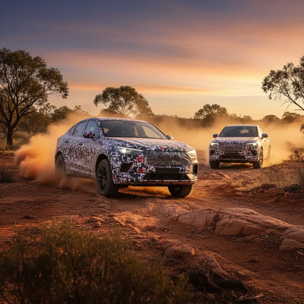 Editorial photo-realistic HERO image for automotive news (2026-01-23). Feature GWM vehicles specifically Haval H6 GT PHEV. Scene: The sleek Haval H6 G