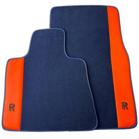 Dark Blue Floor Mats for Rolls Royce Cullinan with Orange Leather - AutoWin