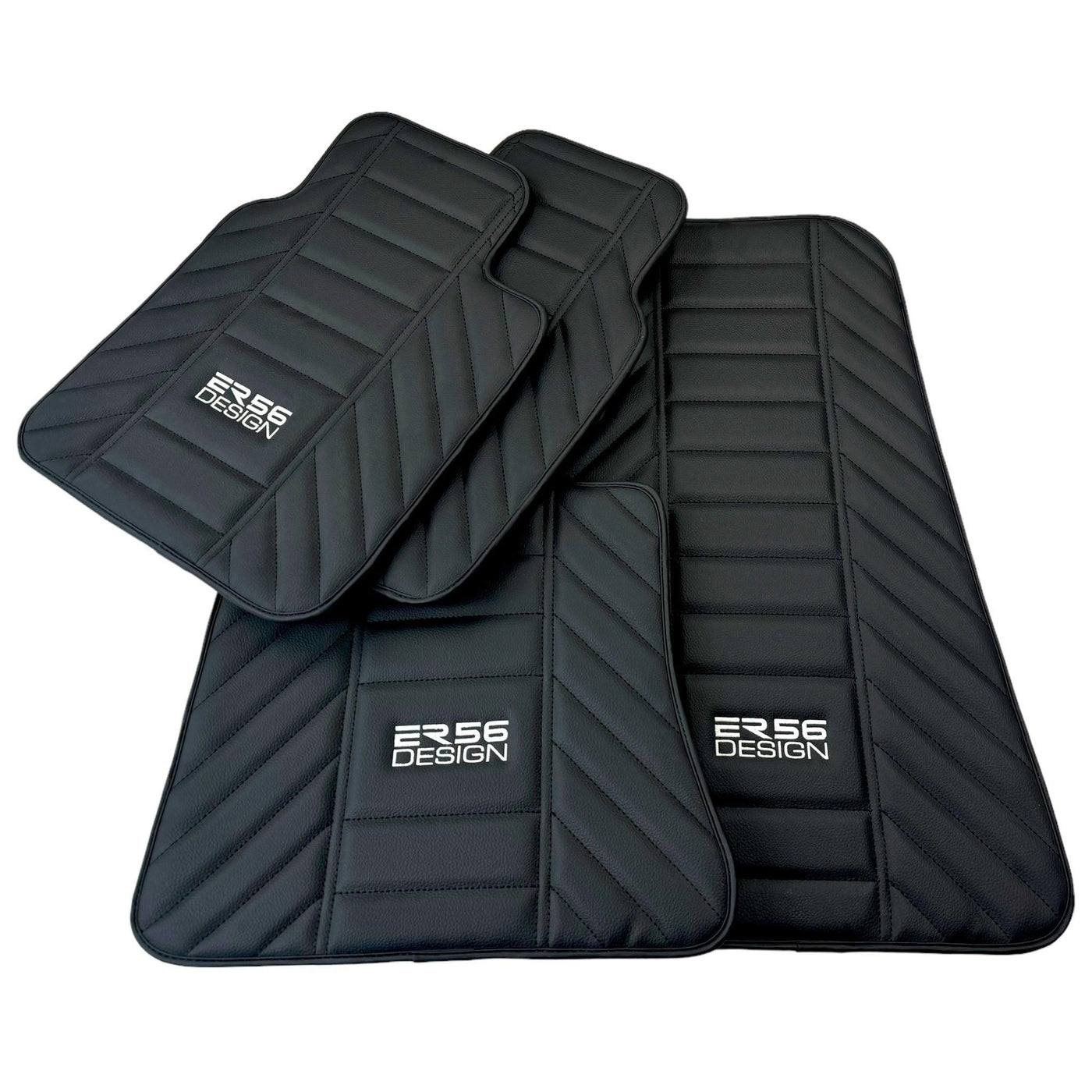 Black Leather Floor Mats for Rolls Royce Cullinan (2018-2023) ER56 Design - AutoWin