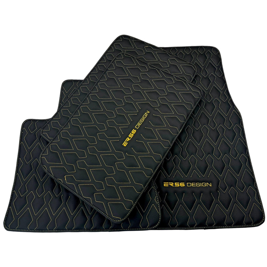 Black Leather Floor Mats for Rolls-Royce Cullinan RR31 (2018-2023) ER56 Design - AutoWin