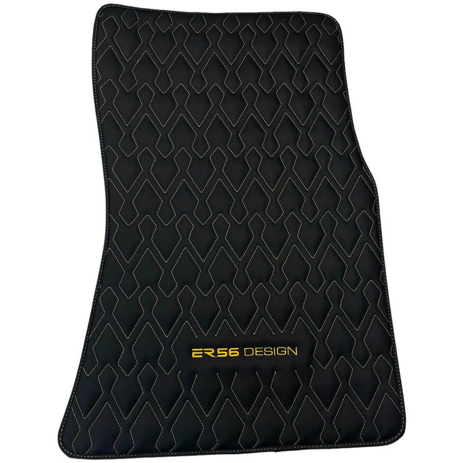 Black Leather Floor Mats for Rolls-Royce Cullinan RR31 (2018-2023) ER56 Design - AutoWin