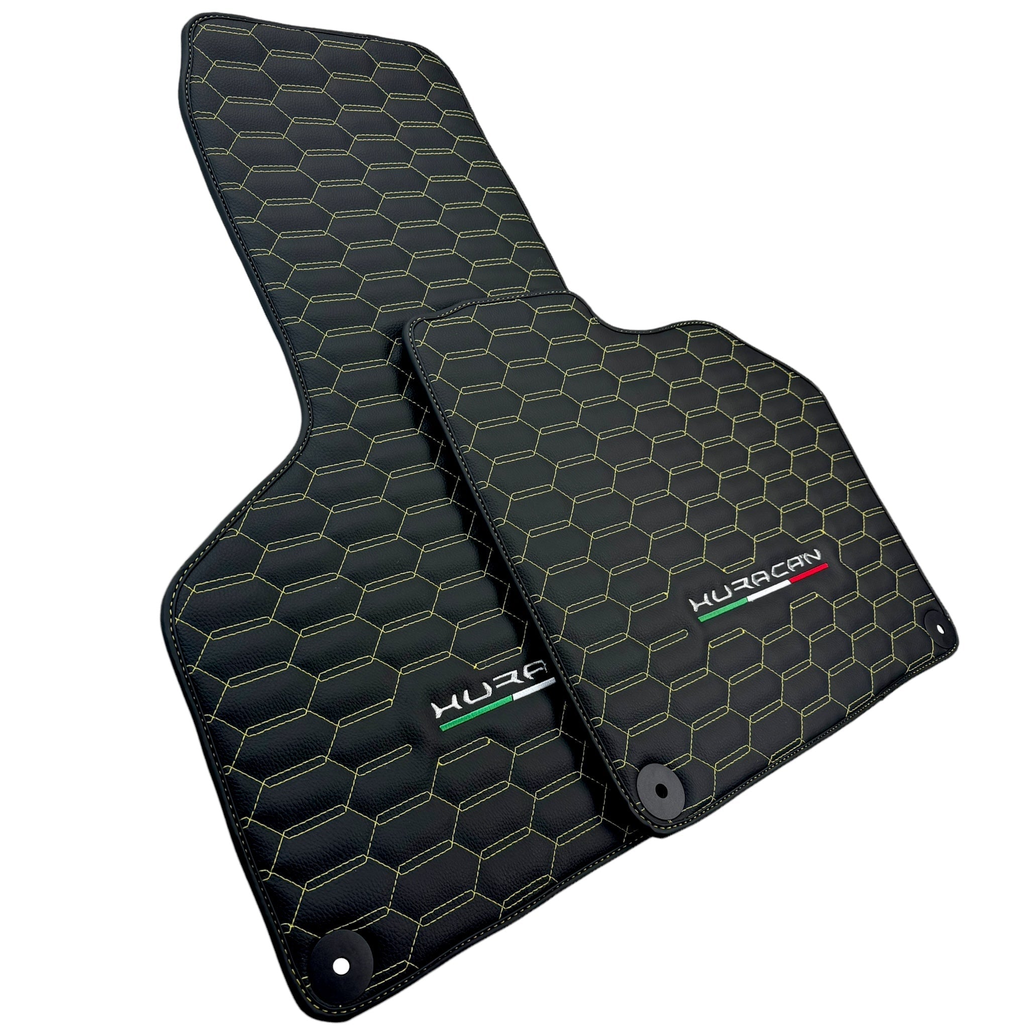 Floor Mats for Lamborghini Huracan Leather Yellow Stitching