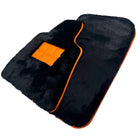 Black Sheepskin Floor Mats for Rolls-Royce Spectre (2023-2024) Orange Leather Trim - AutoWin