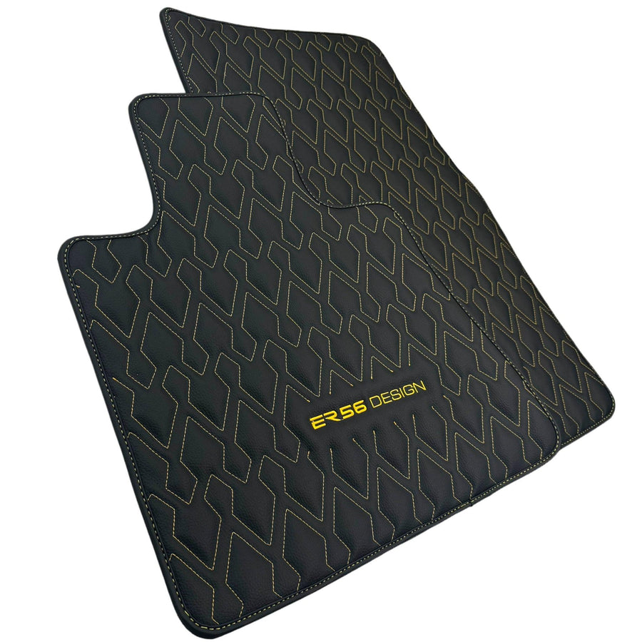 Black Leather Floor Mats for Rolls-Royce Cullinan RR31 (2018-2023) ER56 Design - AutoWin