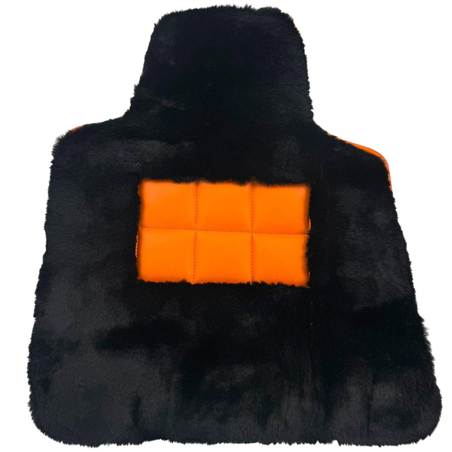 Black Sheepskin Floor Mats for Rolls-Royce Wraith (2013–2023) Orange Leather Trim - AutoWin