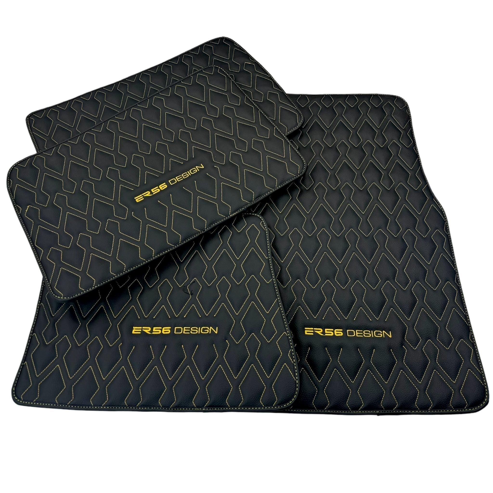 Black Leather Floor Mats for Rolls-Royce Shadow (1965-1977) ER56 Design - AutoWin