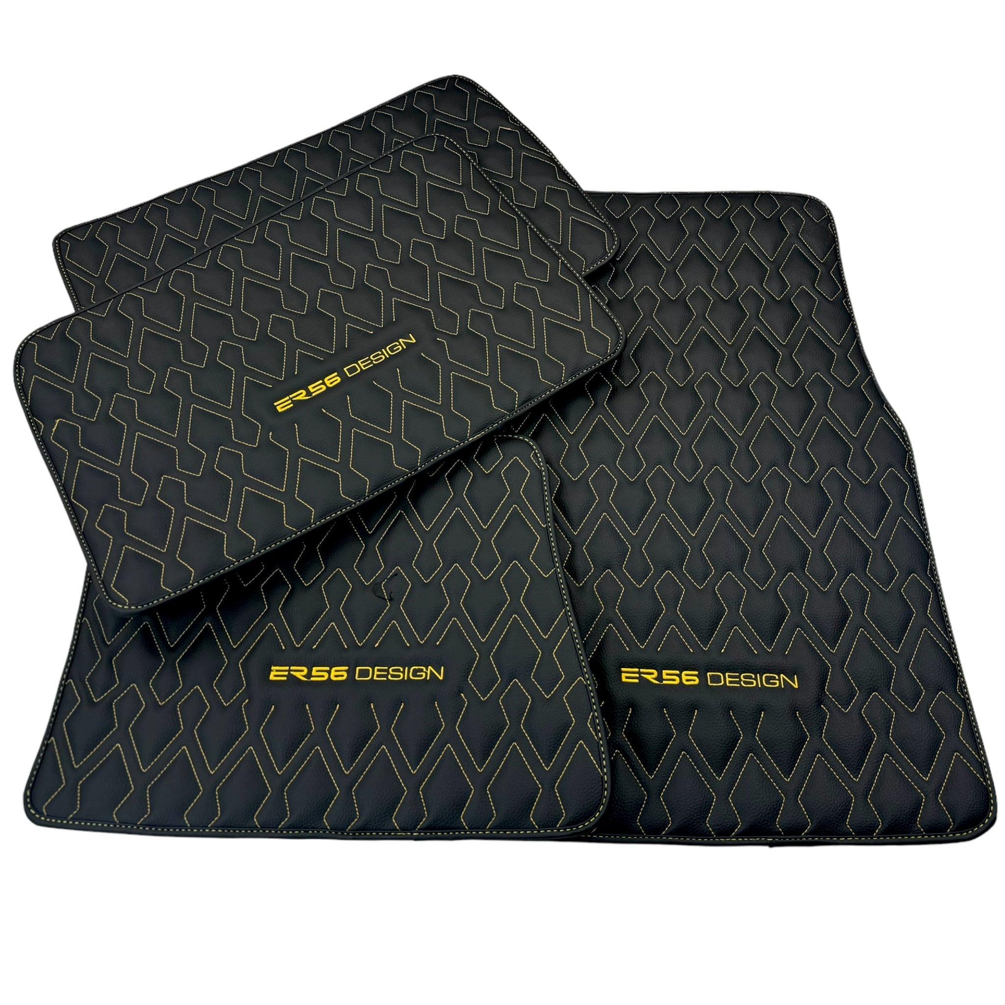 Black Leather Floor Mats for Rolls-Royce Dawn (2016-2023) ER56 Design - AutoWin