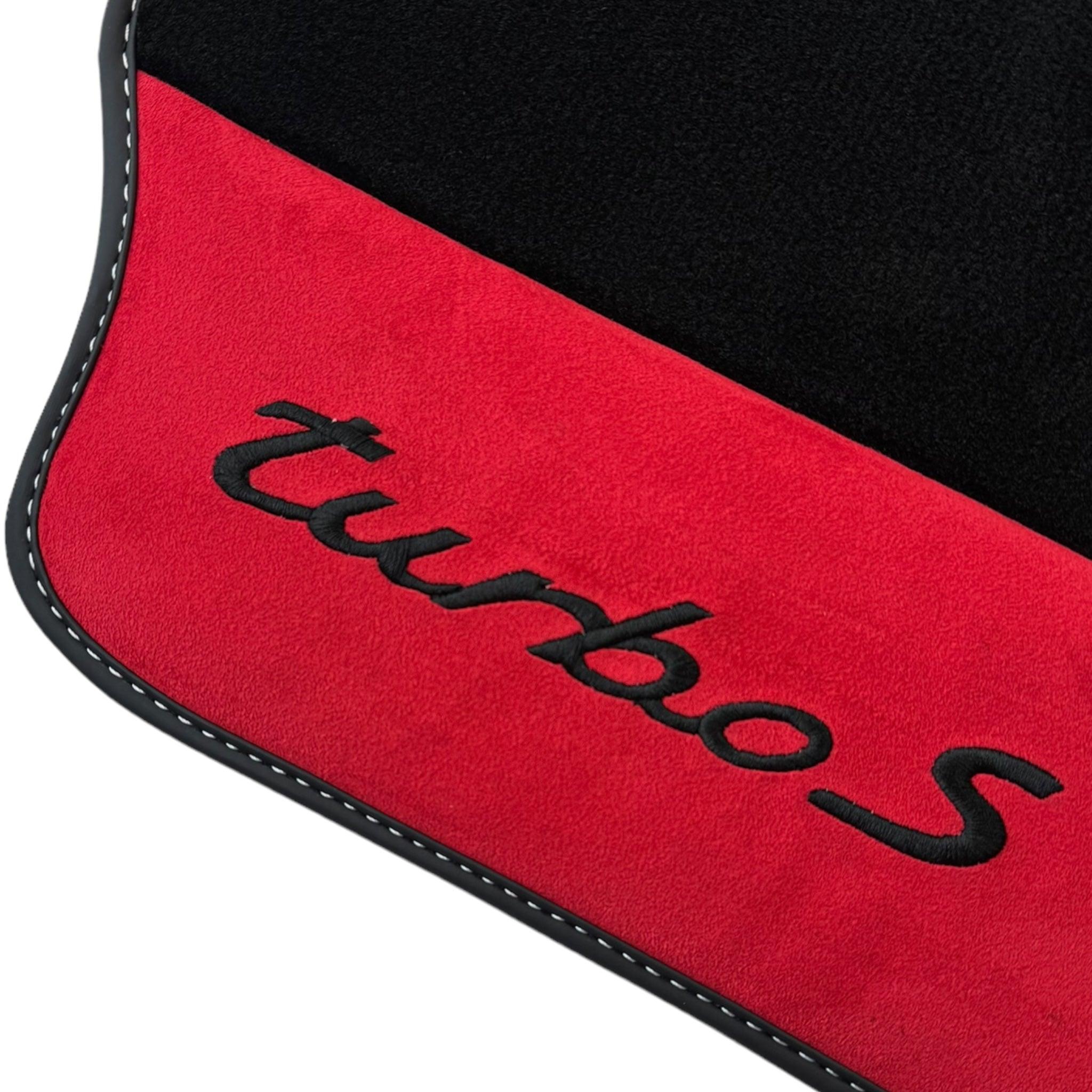 Black Floor Mats for Porsche 996 (1998-2004) with Red Alcantara Leather - AutoWin
