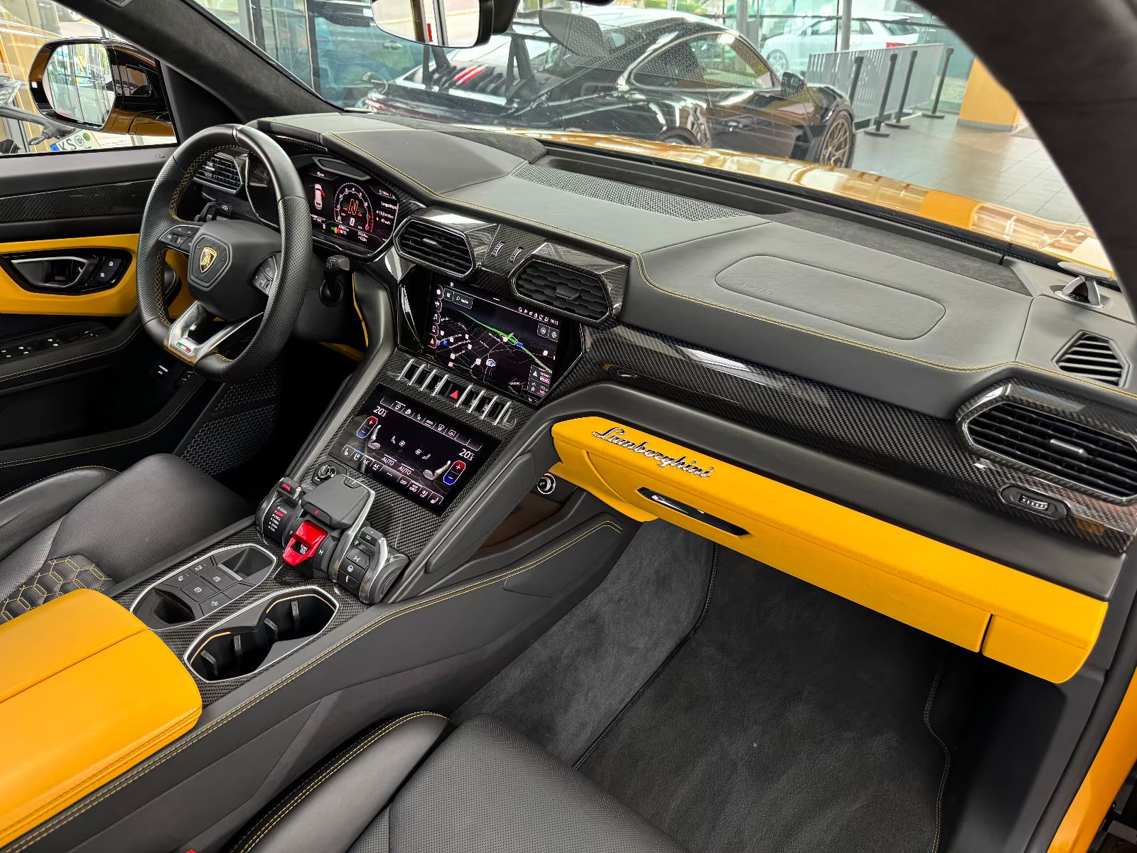 Floor Mats For Lamborghini Urus Black Tailored Orange Edition - AutoWin.EU