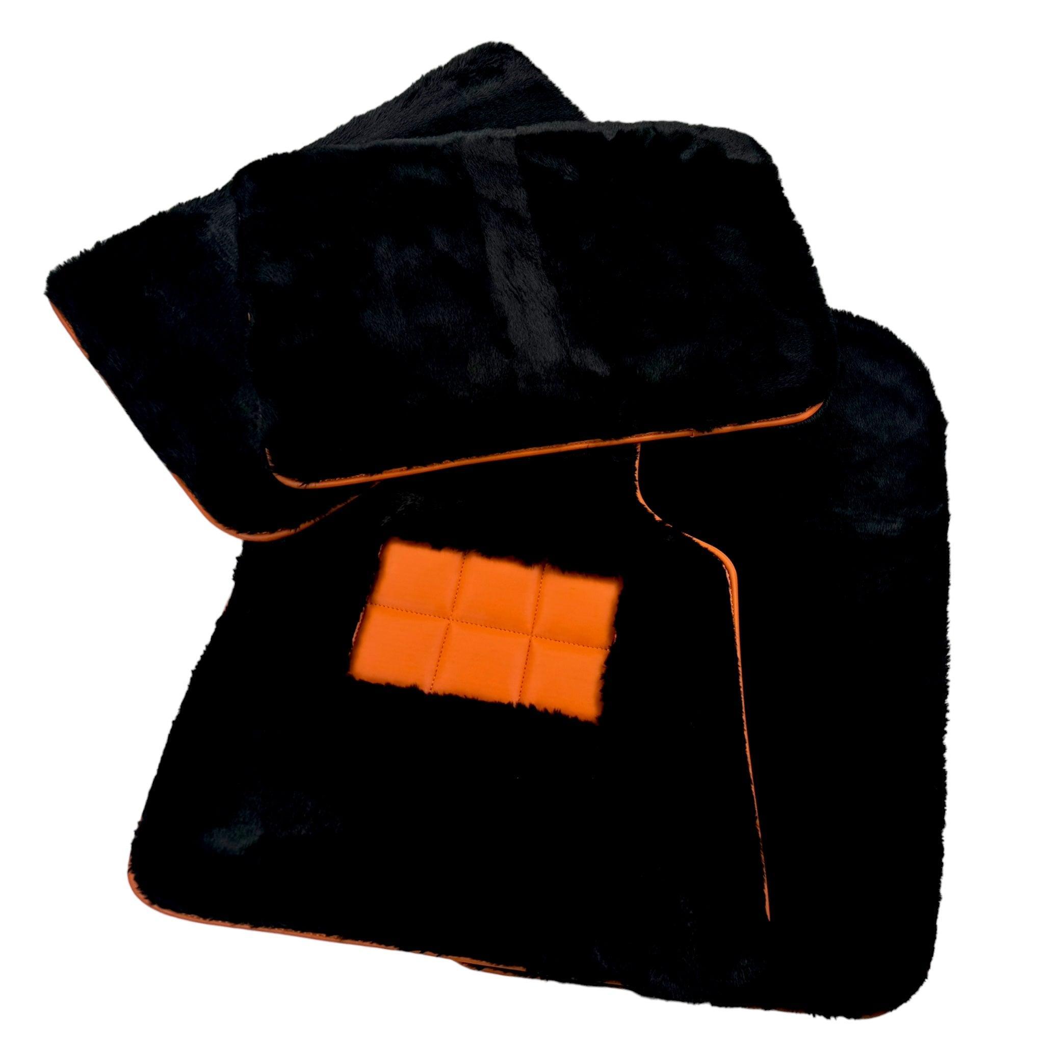 Black Sheepskin Floor Mats for Rolls-Royce Spectre (2023-2024) Orange Leather Trim - AutoWin