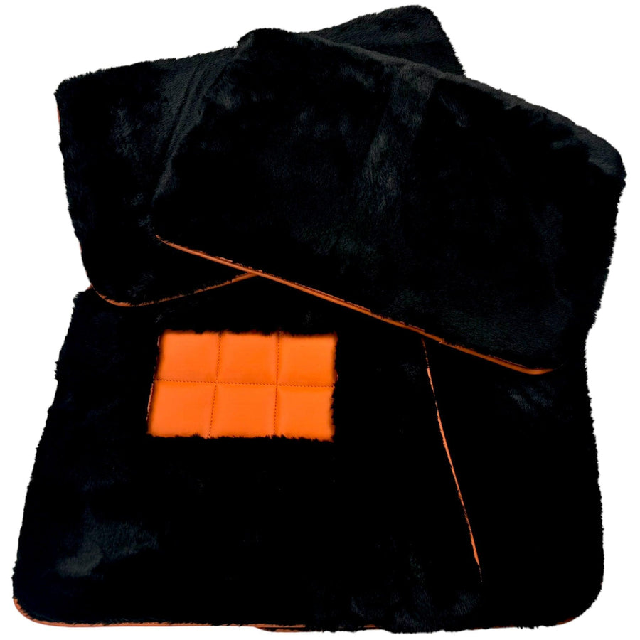 Black Sheepskin Floor Mats for Rolls-Royce Wraith (2013–2023) Orange Leather Trim - AutoWin