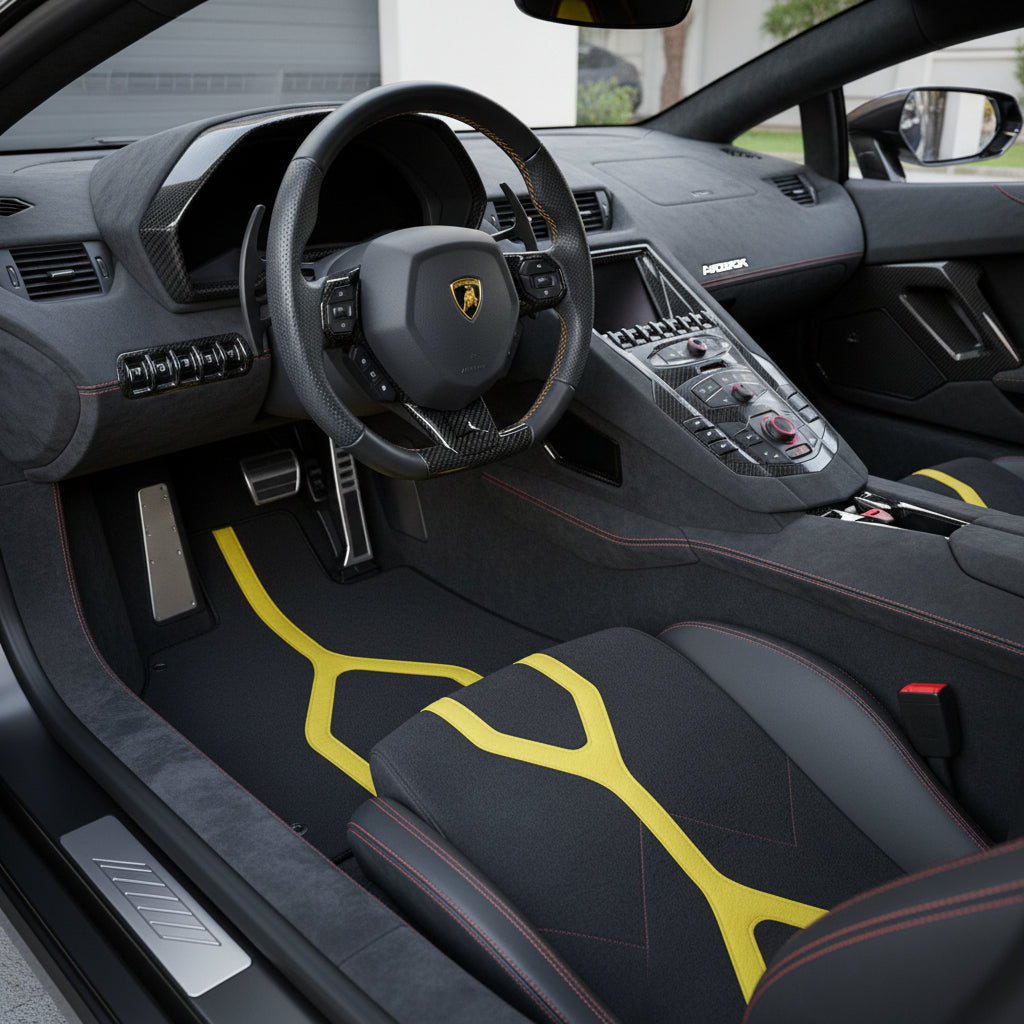 Customizable Leather Floor Mats with Hexagon Hex Pattern for Lamborghini Aventador (2012-2022) - AutoWin