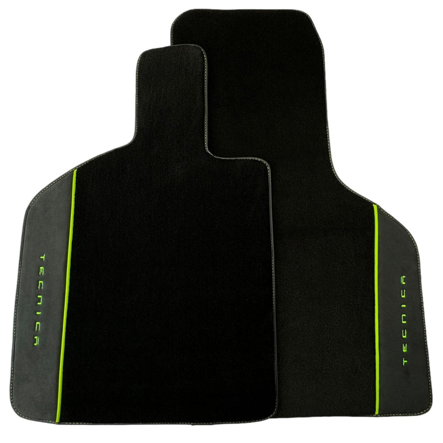 Black Floor Mats for Lamborghini Huracan Tecnica with Alcantara Leather | Green Edition - AutoWin