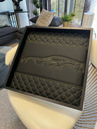 Black Leather Inspired Wall Art: Embroidered Yellow Stitch Luxury Decor