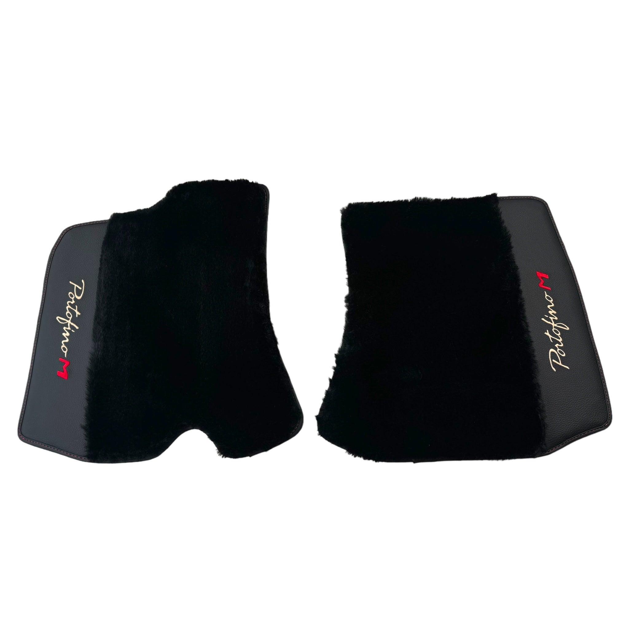 Black Sheepskin Floor Mats for Ferrari Portofino M (2018-2023) with Leather - AutoWin
