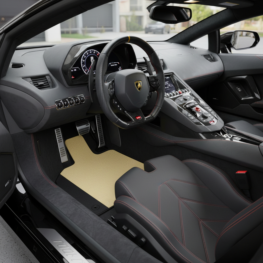 Customizable Leather Floor Mats with Hexagon Hex Pattern for Lamborghini Aventador (2012-2022) - AutoWin