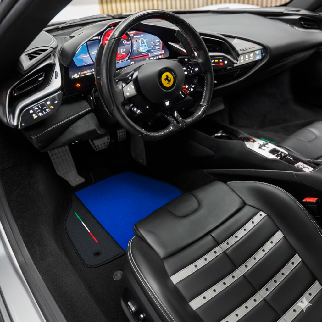 Blue Floor Mats for Ferrari SF90 Stradale (2019-2024) with Leather