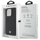 Black BMW Leather Card Slot Hard Shell Case for iPhone 16 Pro Max