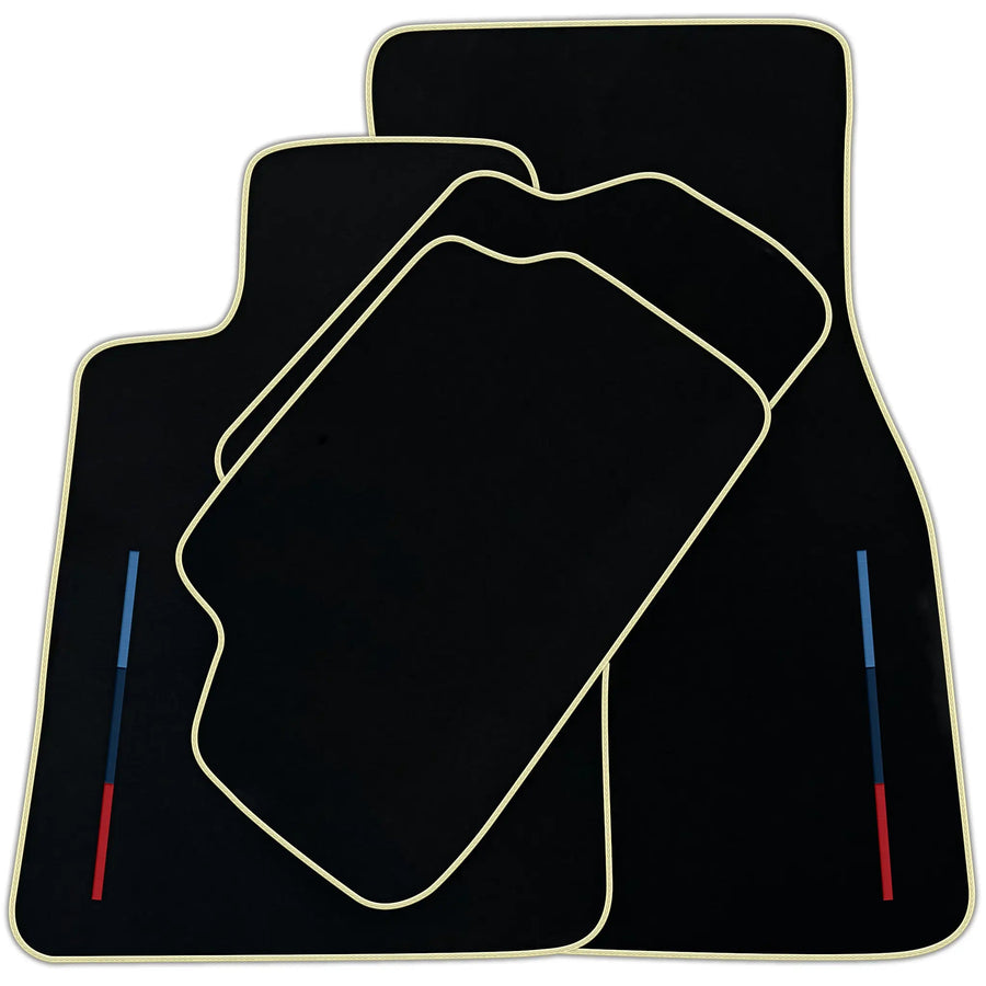 Black Floor Mats For BMW 1 Series F70 (2024-2026) Hatchback With 3 Color Stripes Tailored Set Perfect Fit | Various Trim Colors