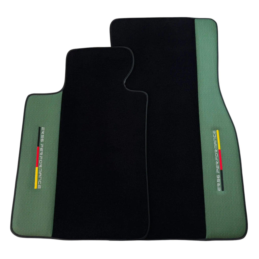 Black Floor Mats for BMW M3 G81 Touring (2022-2026) with Green Leather ER56 Performance