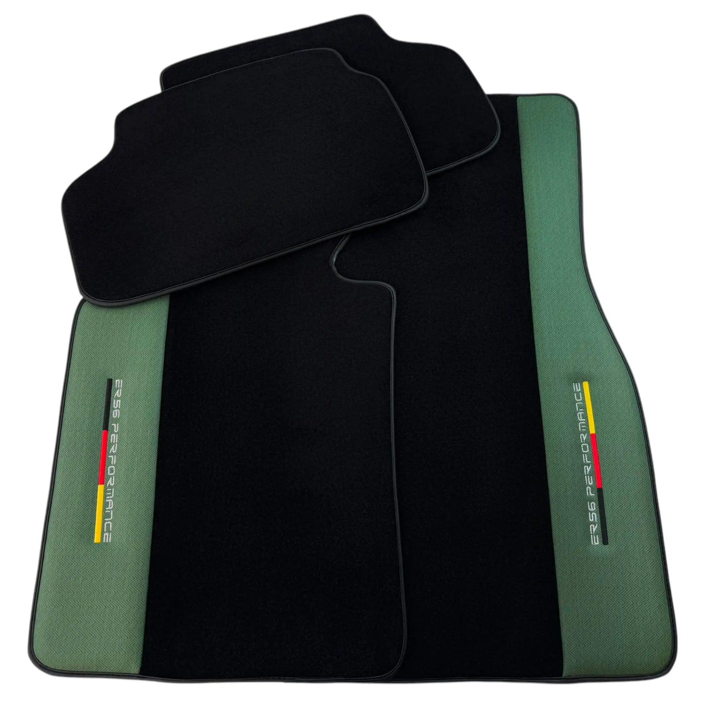 Black Floor Mats for BMW M5 G90 (2023-2026) Sedan with Green Leather ER56 Performance