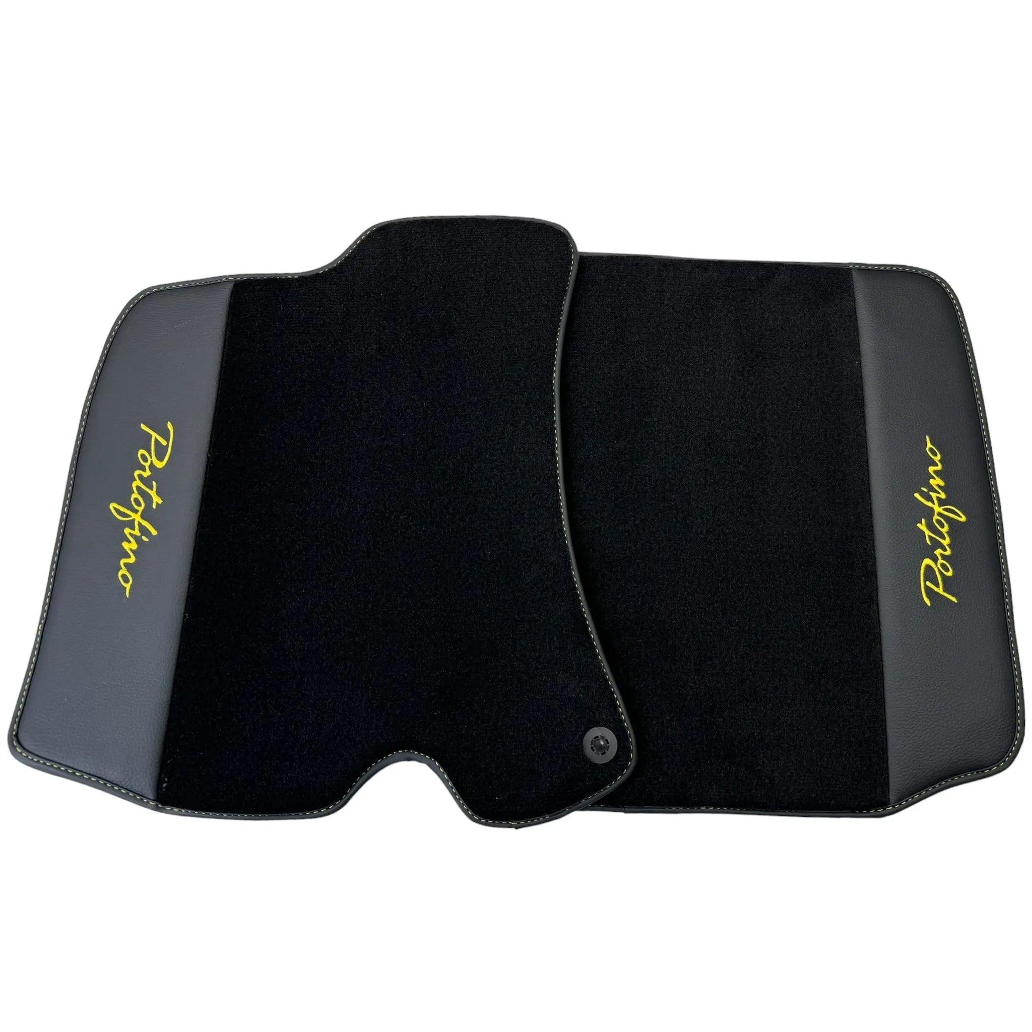 Black Floor Mats for Ferrari Portofino (2018-2023) with Leather - AutoWin