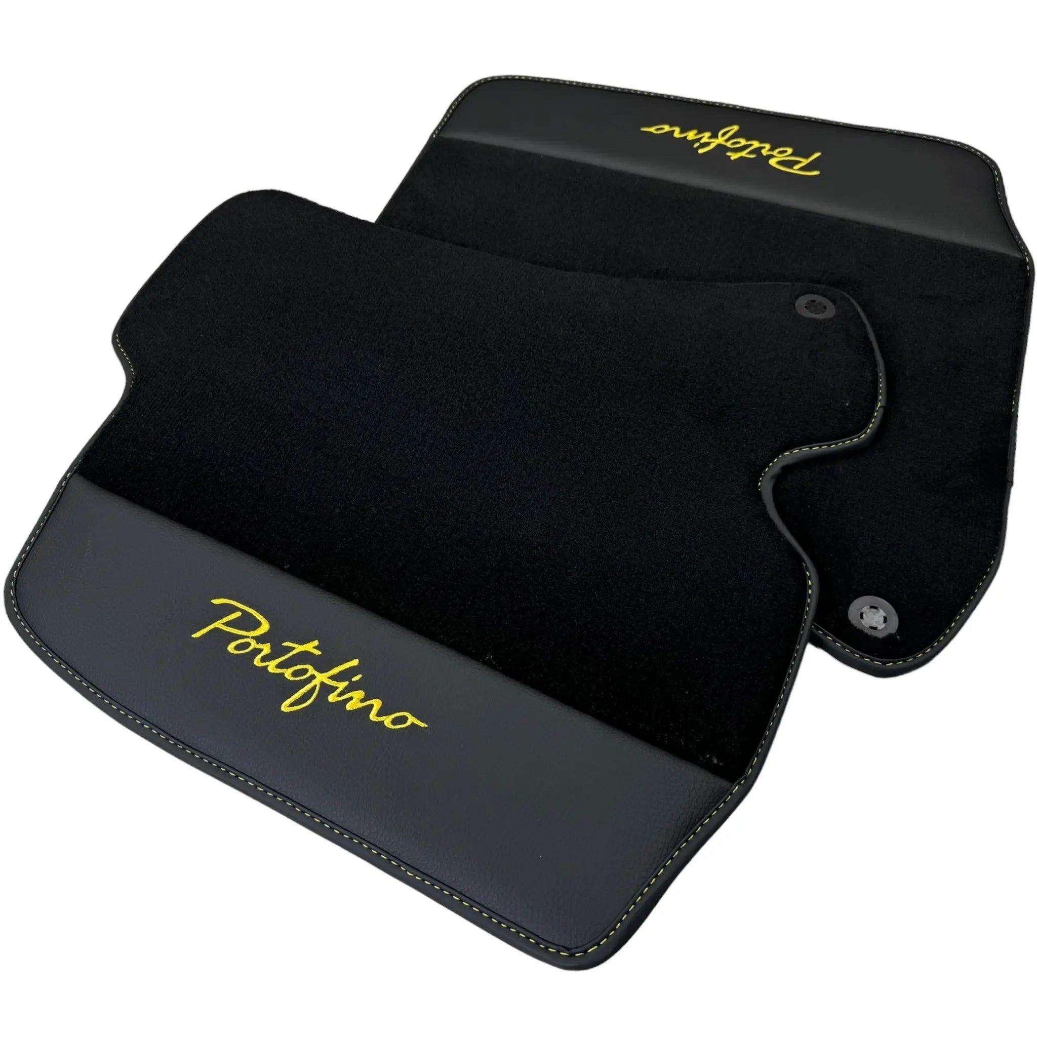 Black Floor Mats for Ferrari Portofino (2018-2023) with Leather - AutoWin