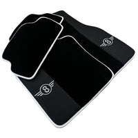 Black Floor Mats for Mini Cabrio F57 Convertible (2016-2023) with Leather | White Trim - AutoWin