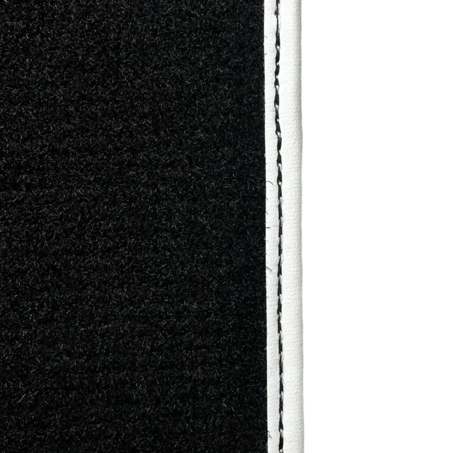 Black Floor Mats for Mini Cabrio F57 Convertible (2016-2023) with Leather | White Trim - AutoWin