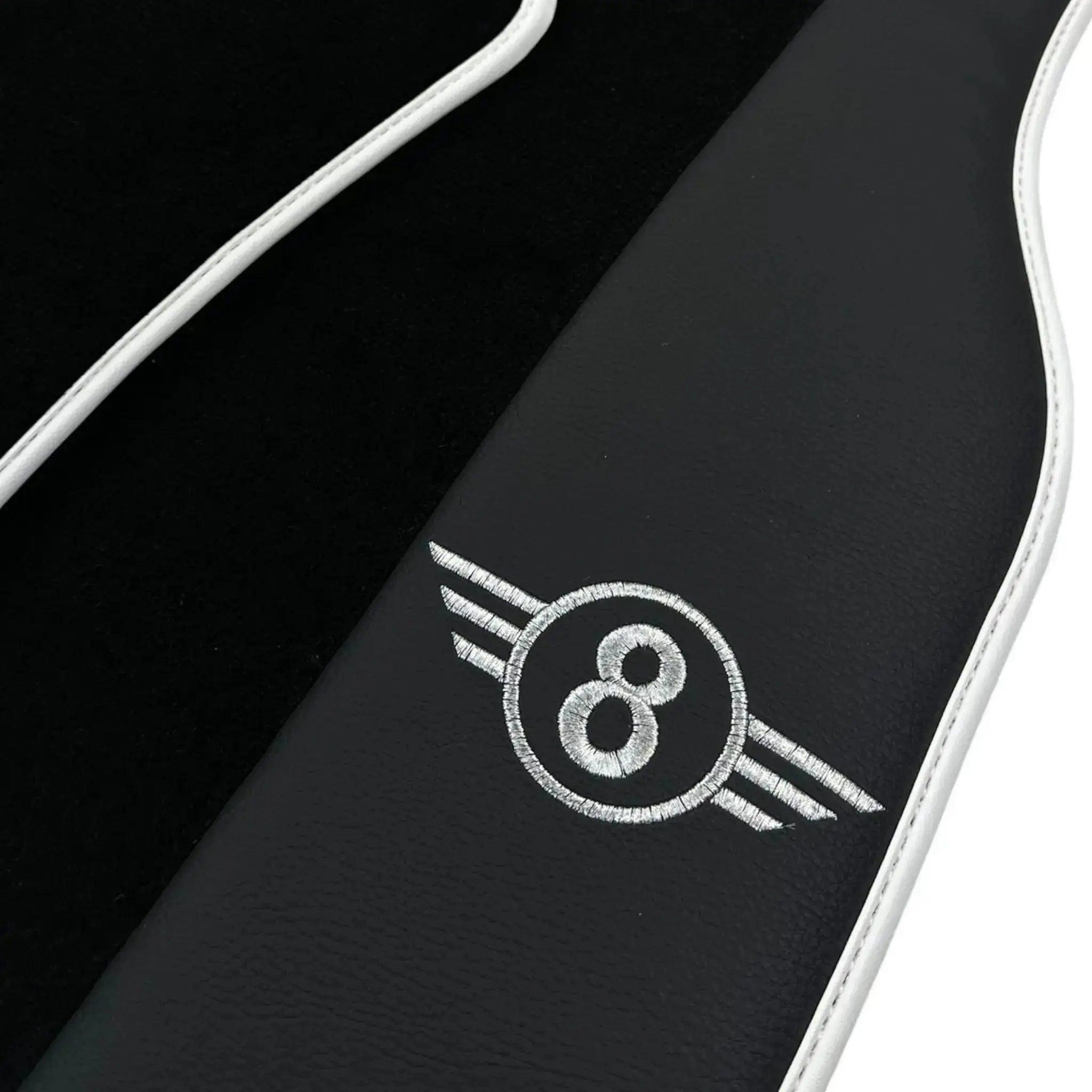 Black Floor Mats for Mini Cabrio R56 Convertible (2009-2016) with Leather | White Trim - AutoWin