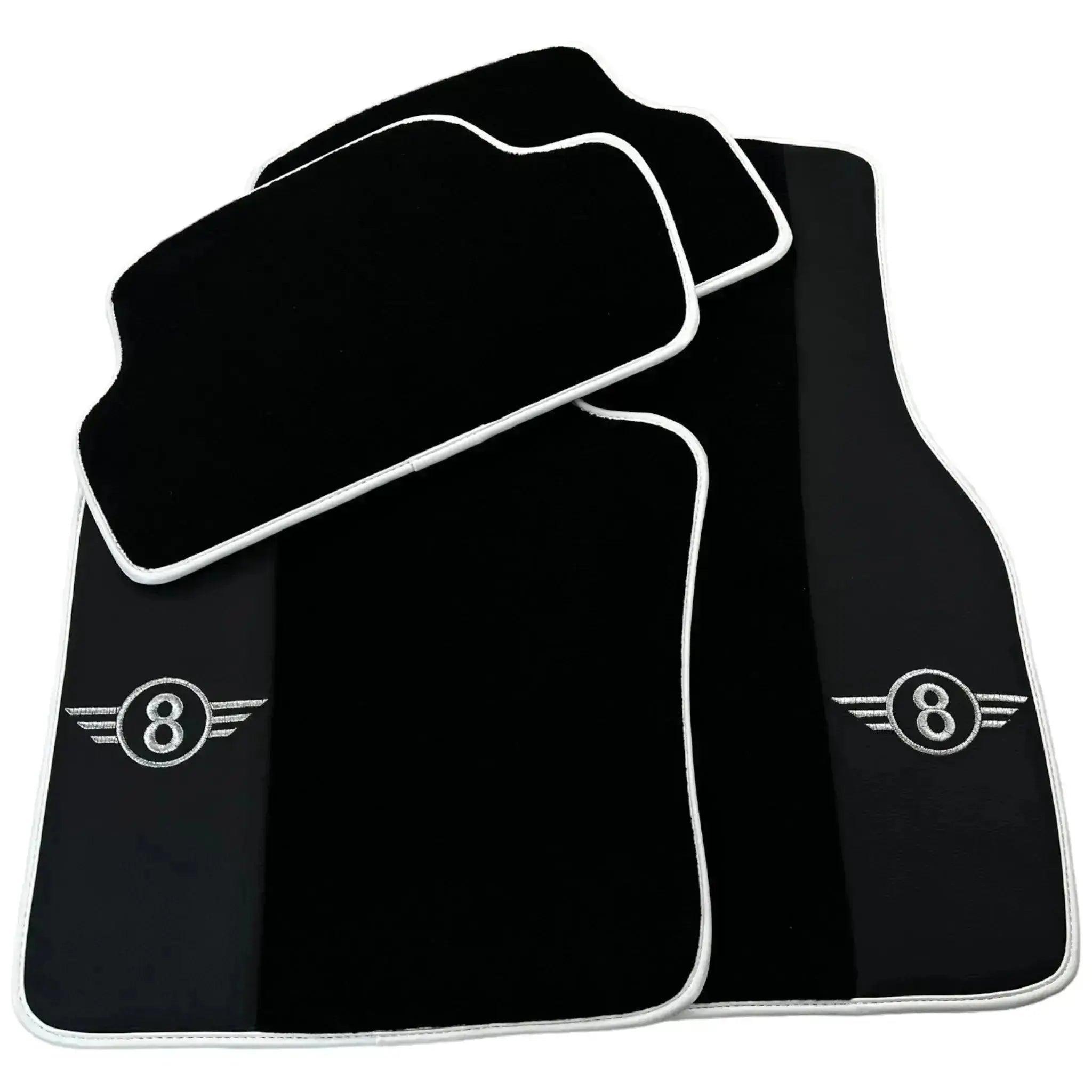 Black Floor Mats for Mini Clubman F54 (2019-2023) with Leather | White Trim - AutoWin