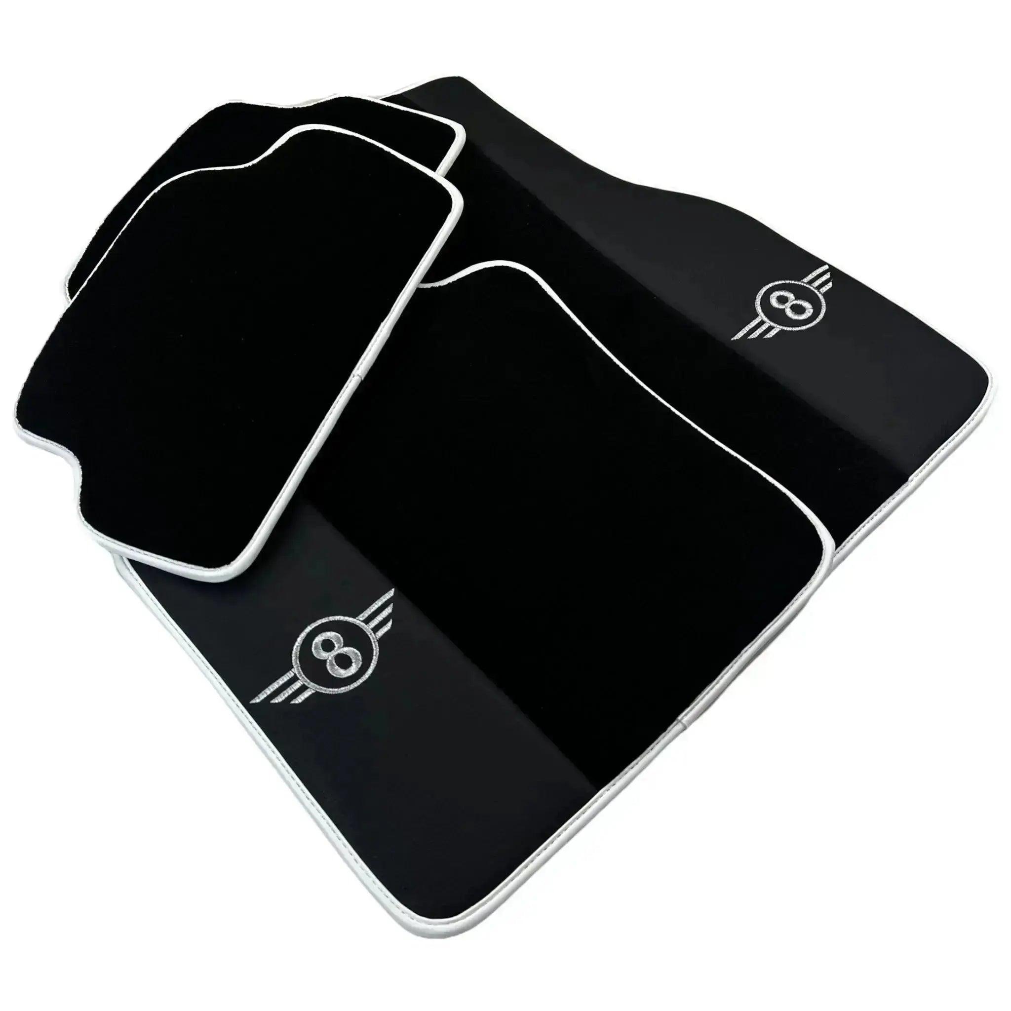 Black Floor Mats for Mini Clubman F54 (2019-2023) with Leather | White Trim - AutoWin