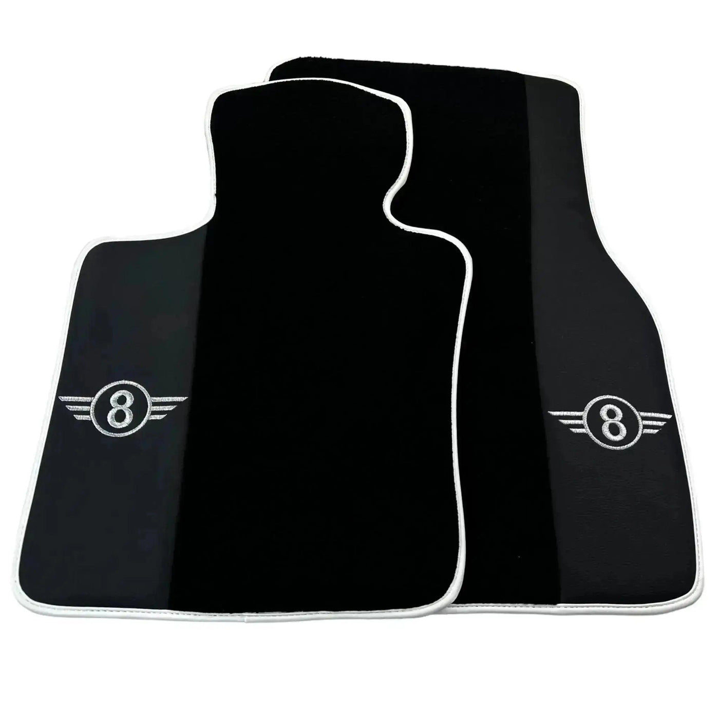 Black Floor Mats for Mini Clubman F54 (2019-2023) with Leather | White Trim - AutoWin