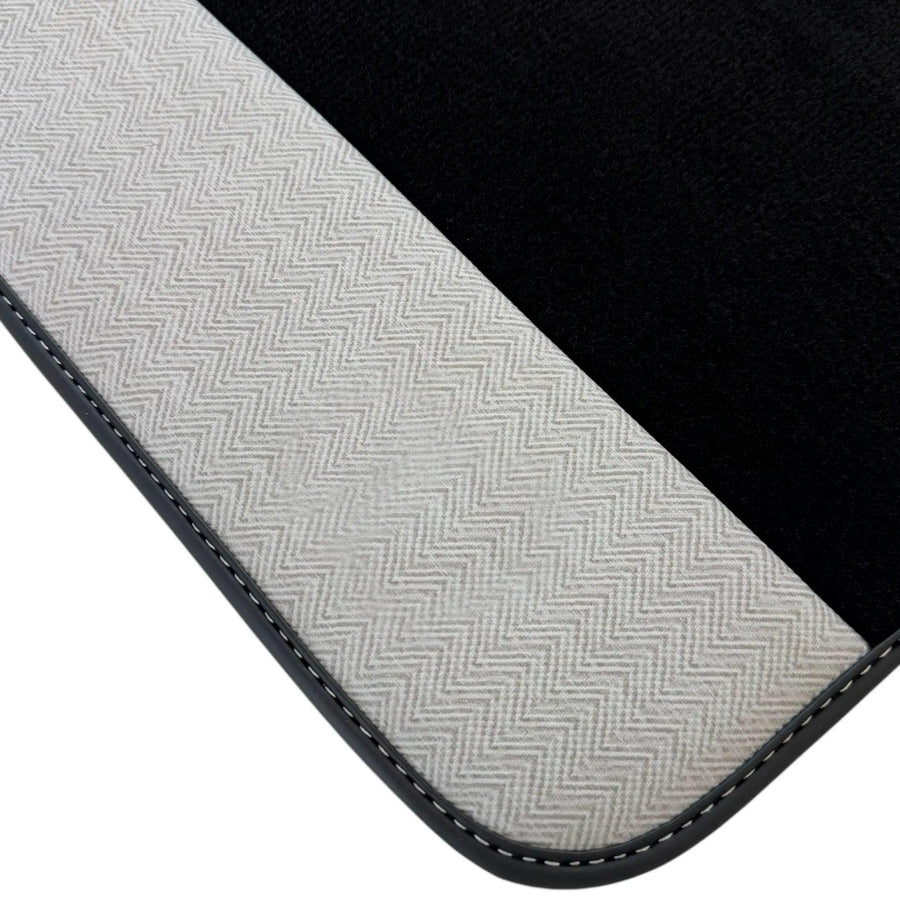 Black Floor Mats for Rolls Royce Dawn 2016-2023 with Gray Leather Borders