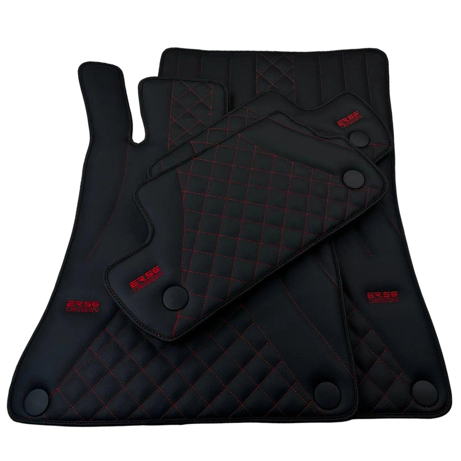 Black Leather Floor Mats For Mercedes Benz CLK-Class C209 Coupe (2002-2009) | ER56 Design - AutoWin
