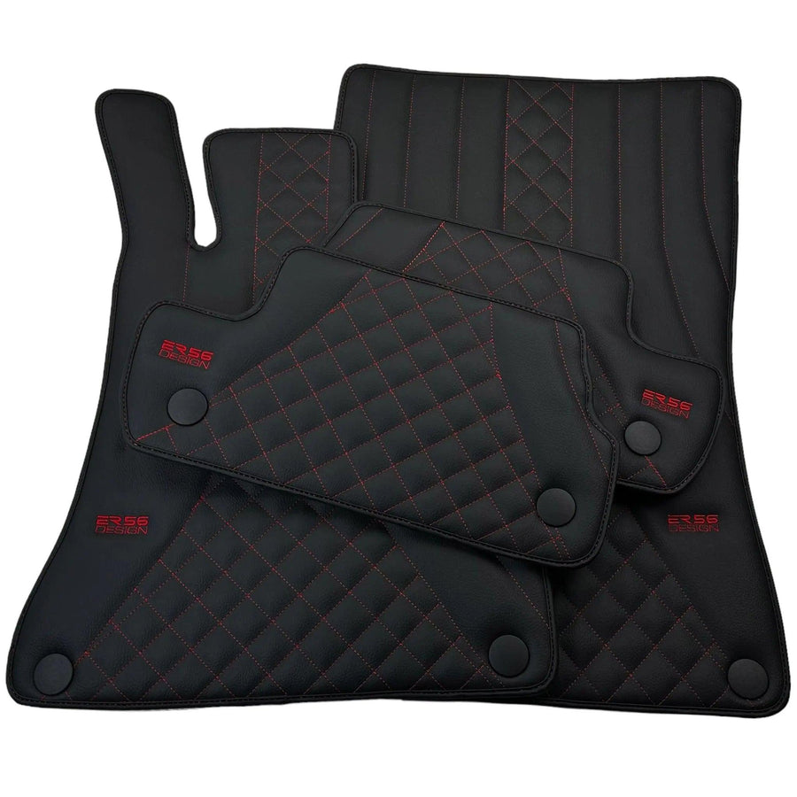 Black Leather Floor Mats For Mercedes Benz CLK-Class C209 Coupe (2002-2009) | ER56 Design - AutoWin