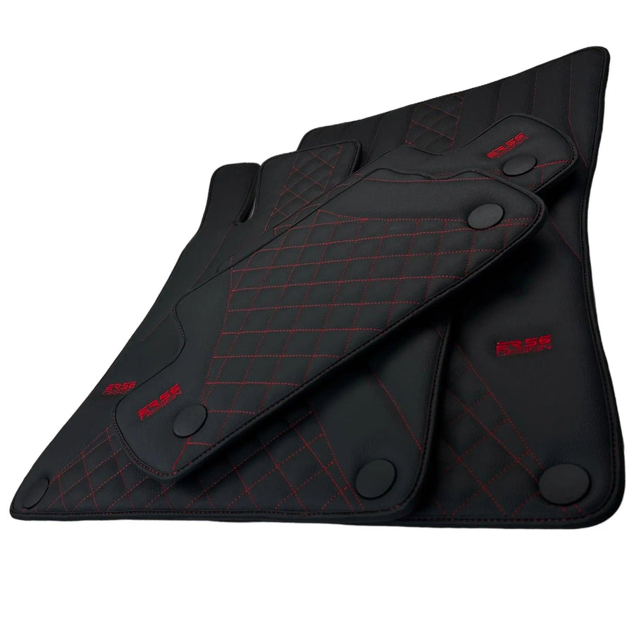 Black Leather Floor Mats For Mercedes Benz CLK-Class C209 Coupe (2002-2009) | ER56 Design - AutoWin