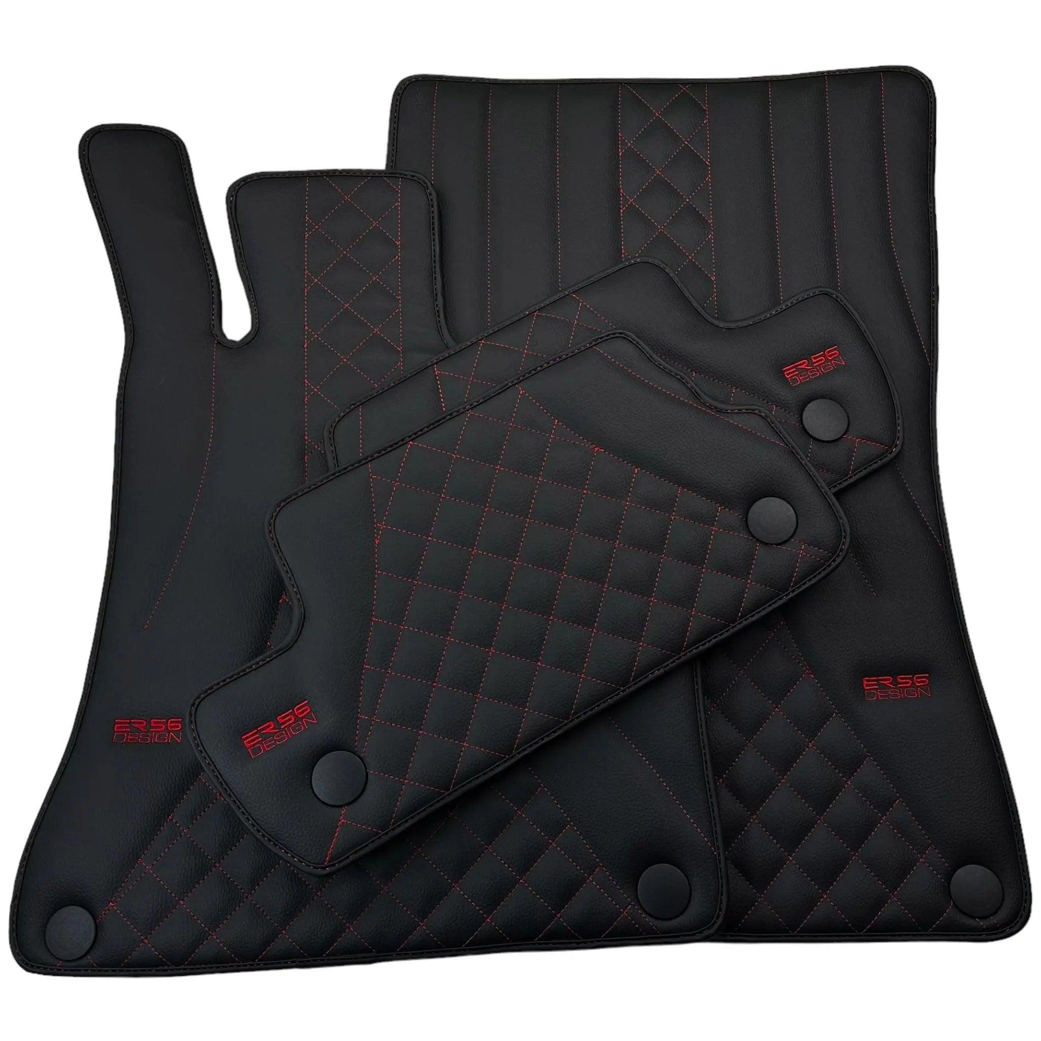 Black Leather Floor Mats For Mercedes Benz GL-Class 500 4Matic (2012-2015) | ER56 Design - AutoWin