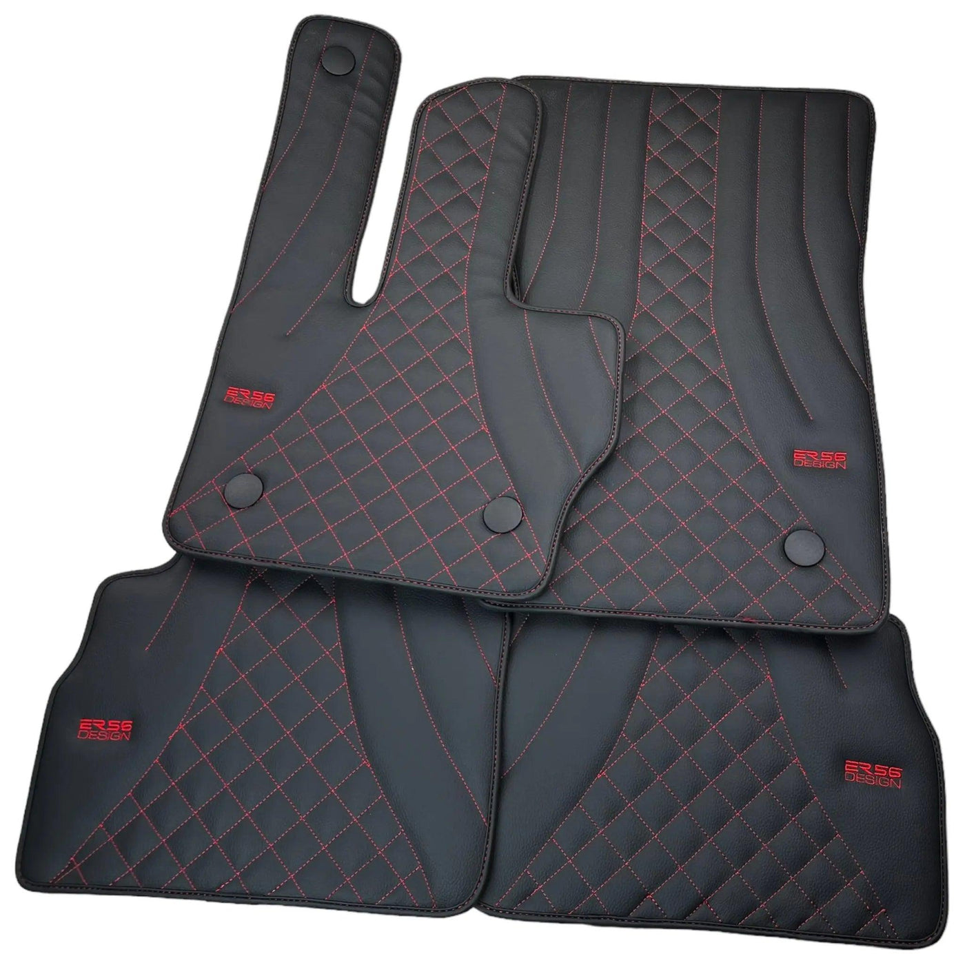 Black Leather Floor Mats for Mercedes-Benz G Class W461 (1979-2008) ER56 Design - AutoWin