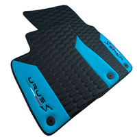 Black Leather Floor Mats for Lamborghini Urus S with Sky Blue Leather Accent