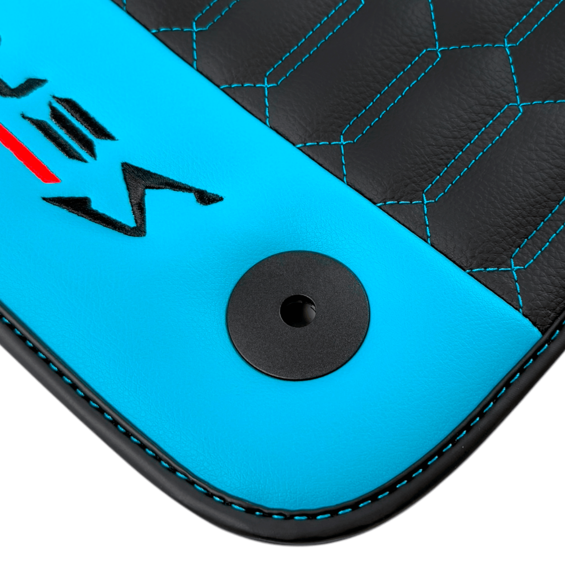 Black Leather Floor Mats for Lamborghini Urus S with Sky Blue Leather Accent