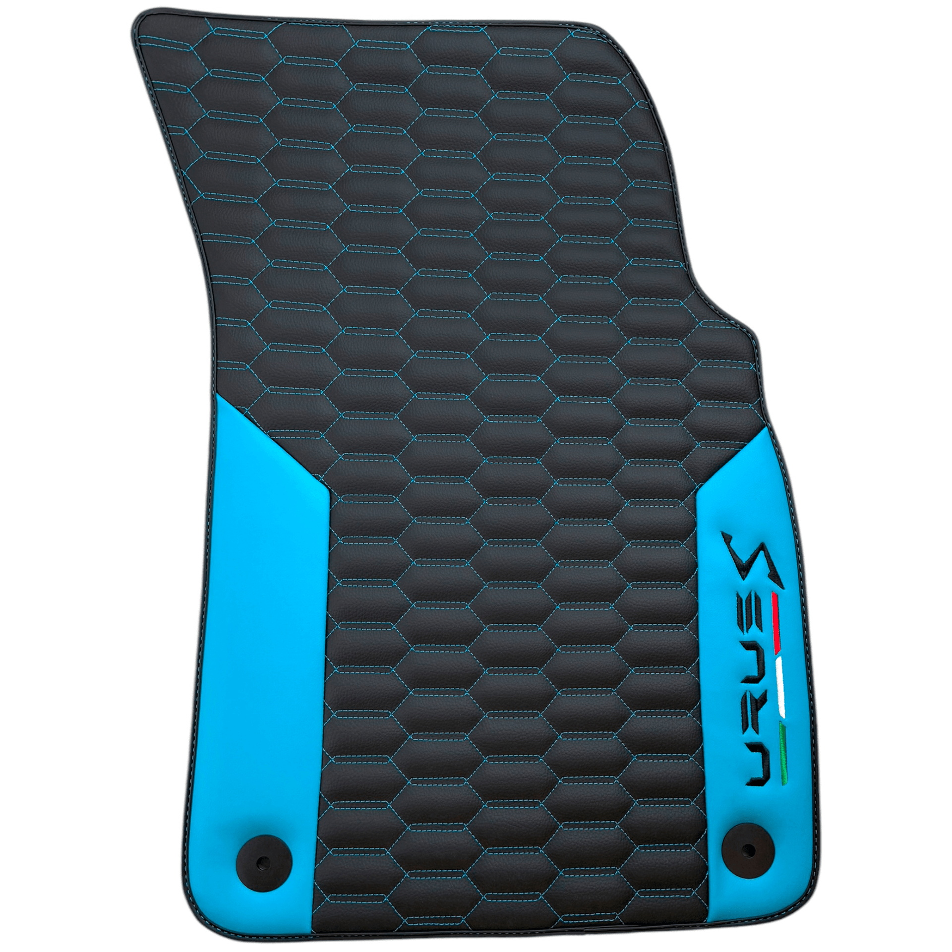 Black Leather Floor Mats for Lamborghini Urus S with Sky Blue Leather Accent