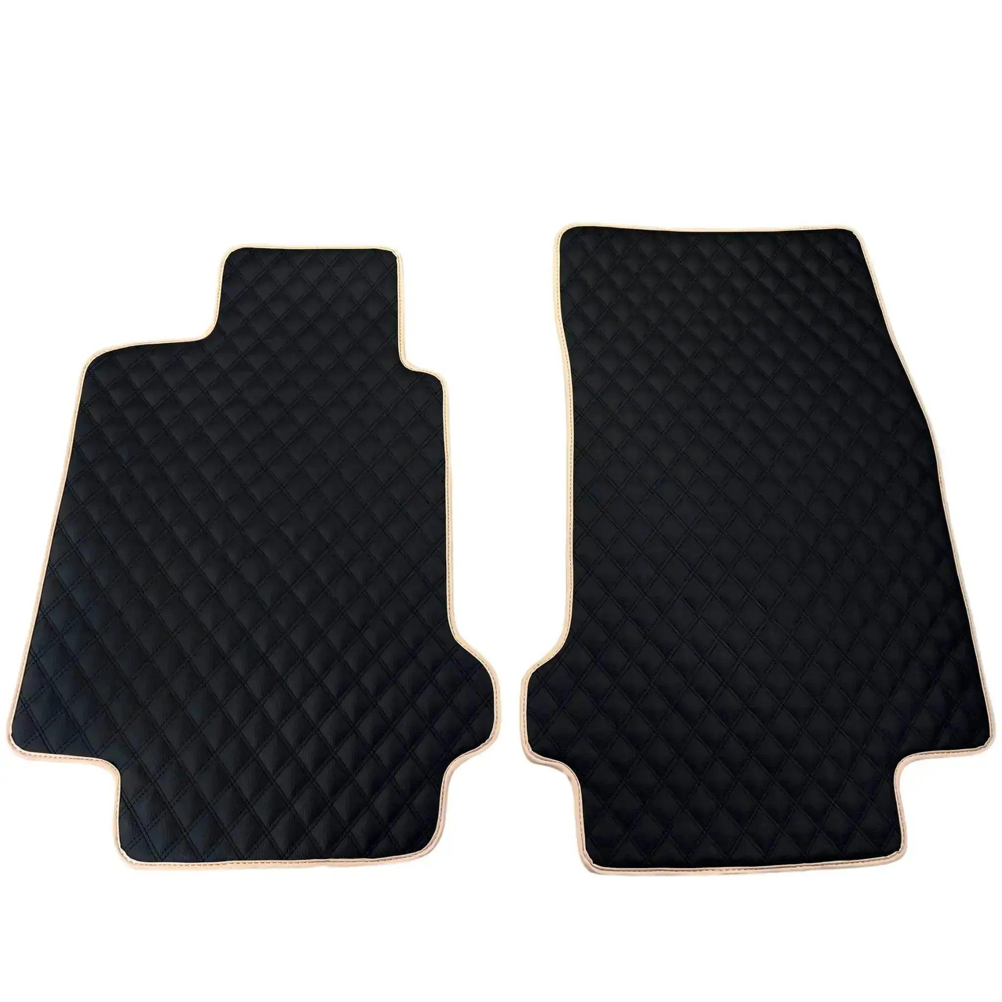 Black Stitched Leather Floor Mats for Maserati GranTurismo MC Stradale (2011-2015) | Beige Trim - AutoWin