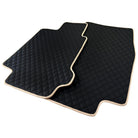 Black Stitched Leather Floor Mats for Maserati GranTurismo MC Stradale (2011-2015) | Beige Trim - AutoWin