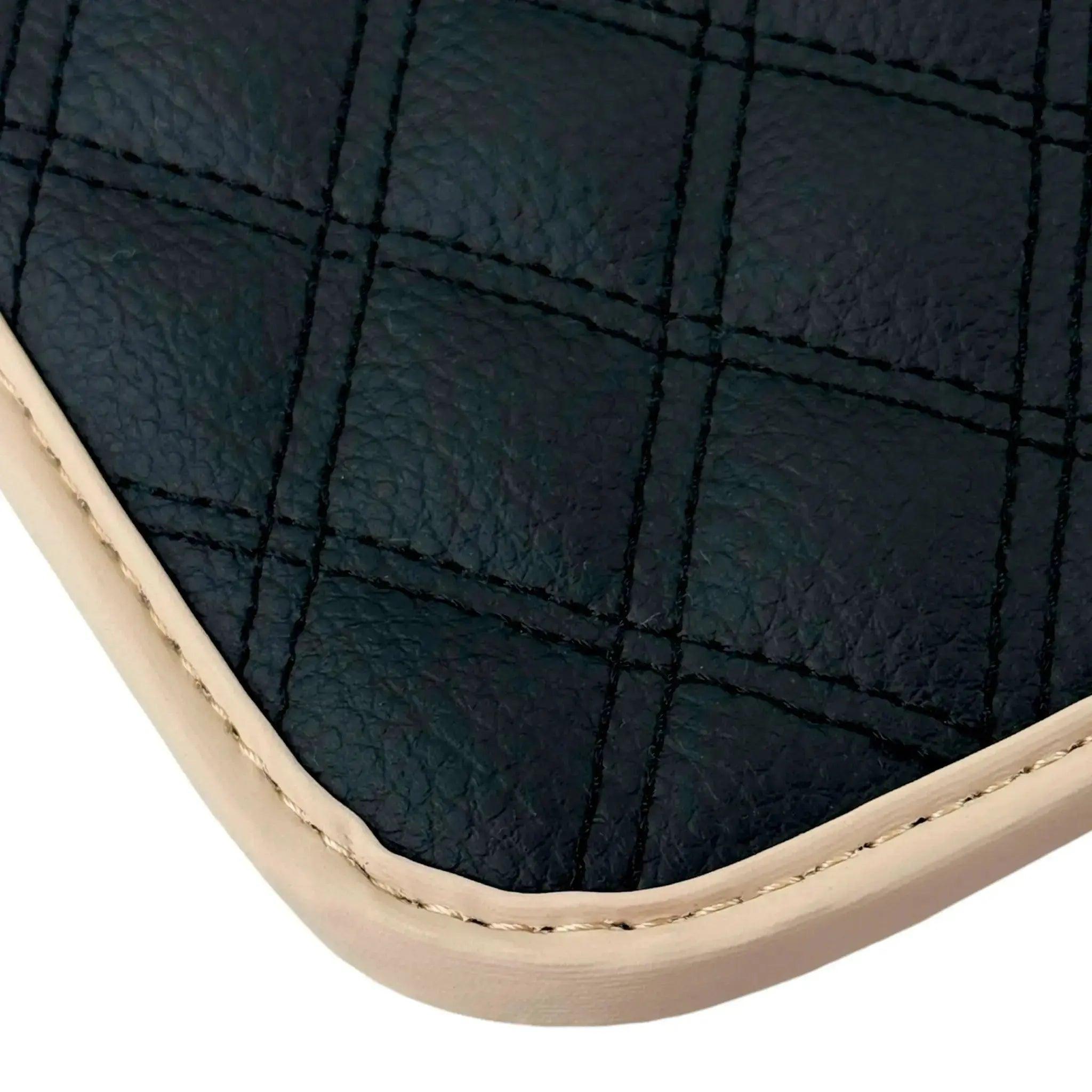 Black Stitched Leather Floor Mats for Maserati GranTurismo MC Stradale (2011-2015) | Beige Trim - AutoWin
