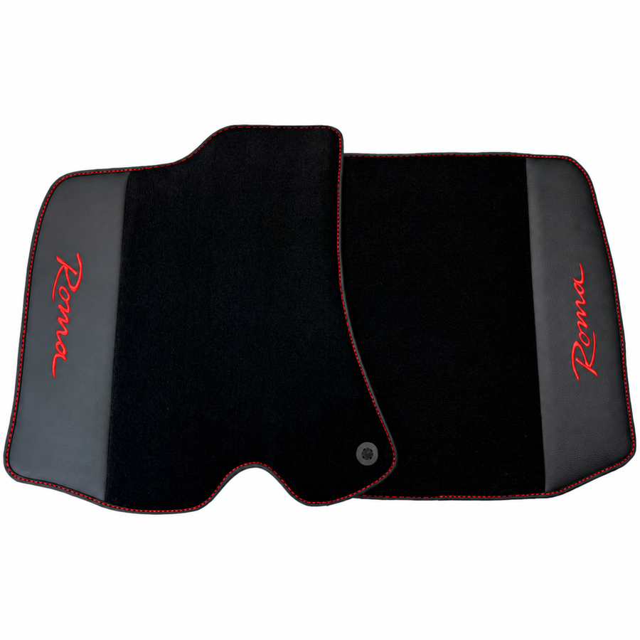 Black Floor Mats for Ferrari Roma (2021-2024) with Leather - Red logo