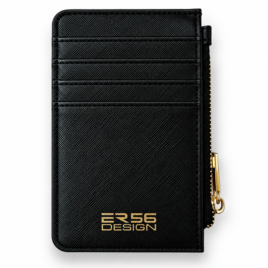 Black Leather ER56 Design Cardholder with Golden Logo