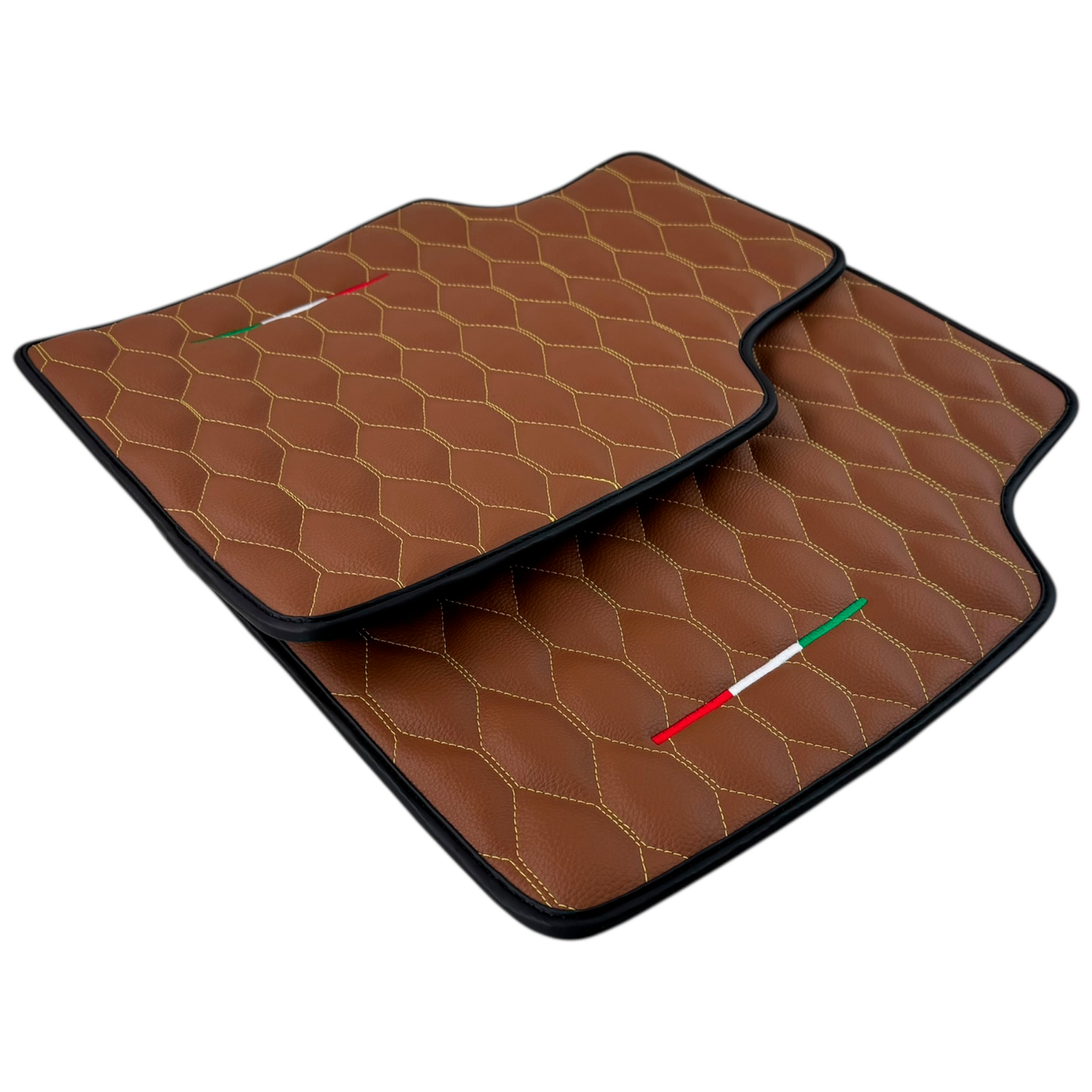 Brown Leather Viper Hex Pattern Floor Mats for Ferrari Purosangue (2023-2024) with Italian Flag