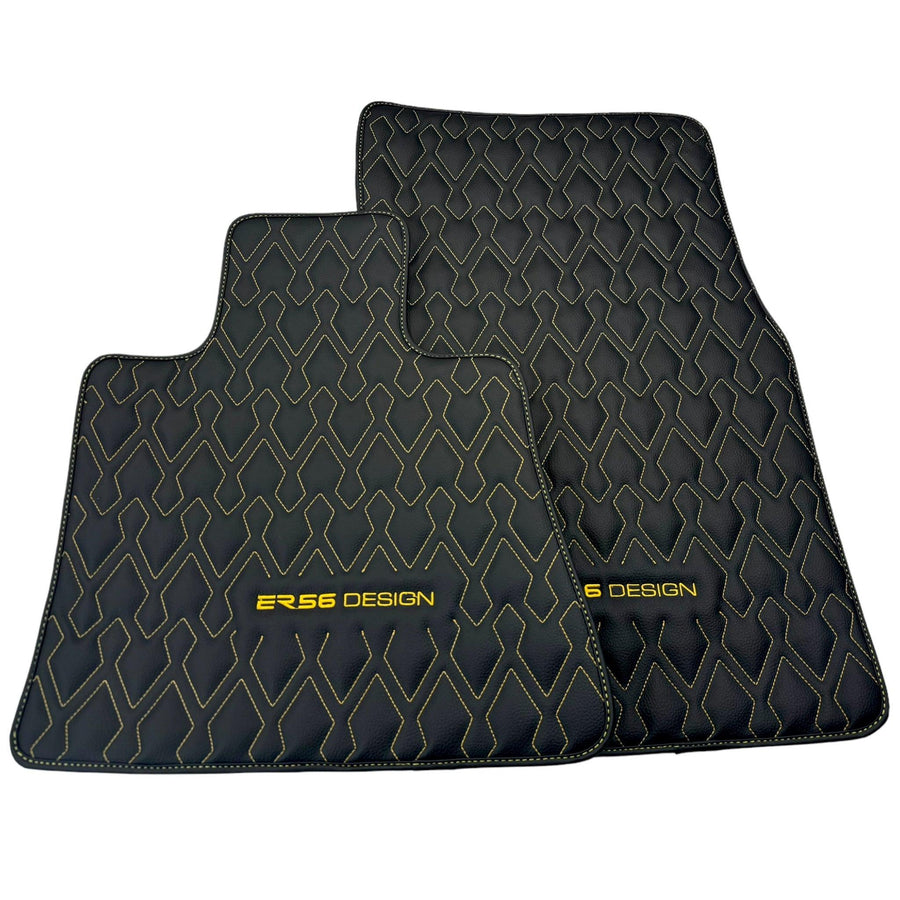 Black Leather Floor Mats for Rolls-Royce Cullinan RR31 (2018-2023) ER56 Design - AutoWin
