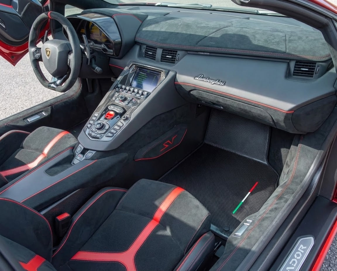 Interior look of floor mats for Lamborghini Aventador Sv Leather Carbon Limited Edition